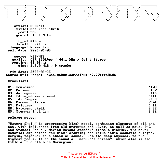 NFO for the release Urkraft-Naturens_skrik-NO-WEB-2026-BLEEDiNG by BLEEDiNG