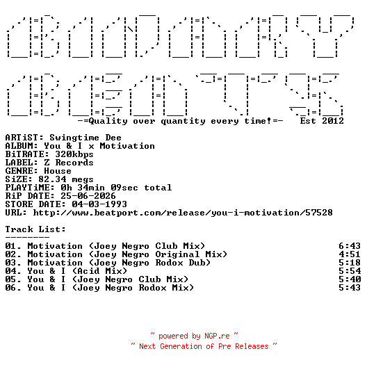 NFO for the release Swingtime_Dee-You_And_I_x_Motivation-(ZEDD12006)-WEB-1993-BB by BB