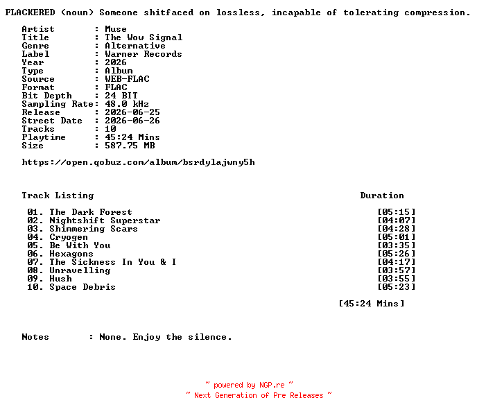 NFO for the release Muse-The_Wow_Signal-24BIT-48KHZ-WEB-FLAC-2026-FLACKERED by FLACKERED