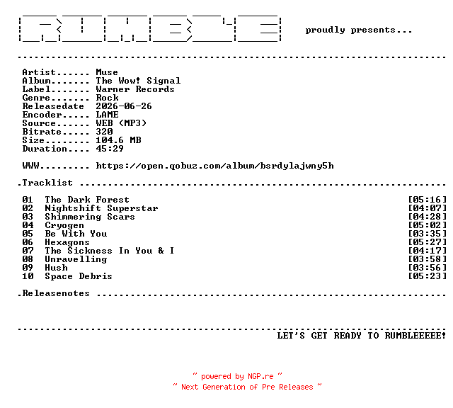 NFO for the release Muse-The_Wow_Signal-(WEB)-2026-RUMBLE by RUMBLE