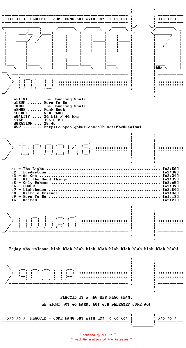 NFO for the release The_Bouncing_Souls-Born_To_Be-24BIT-44KHZ-WEB-FLAC-2026-FLACCiD by FLACCiD