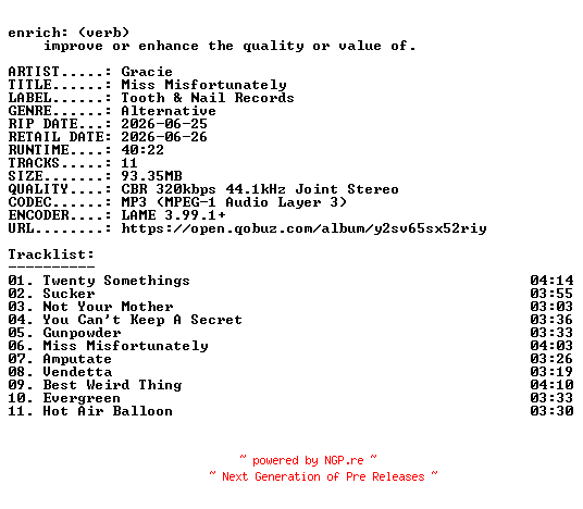 NFO for the release Gracie-Miss_Misfortunately-WEB-2026-ENRiCH by ENRiCH