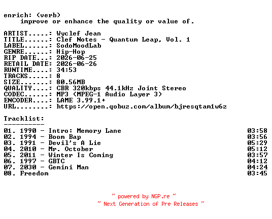 NFO for the release Wyclef_Jean-Clef_Notes__Quantum_Leap_Vol._1-WEB-2026-ENRiCH by ENRiCH