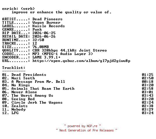 NFO for the release Dead_Pioneers-Wagon_Burner-WEB-2026-ENRiCH by ENRiCH