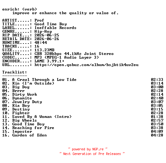 NFO for the release Prof-Good_Time_Boy-WEB-2026-ENRiCH by ENRiCH