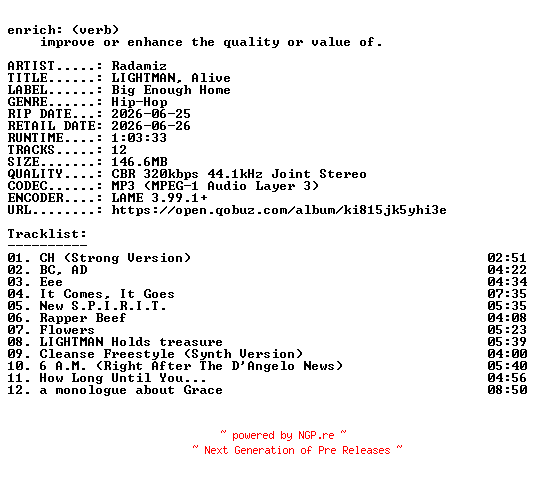 NFO for the release Radamiz-LIGHTMAN_Alive-WEB-2026-ENRiCH by ENRiCH