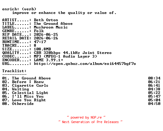NFO for the release Beth_Orton-The_Ground_Above-WEB-2026-ENRiCH by ENRiCH