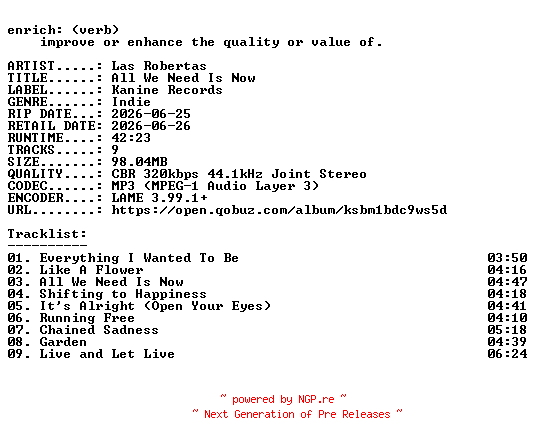 NFO for the release Las_Robertas-All_We_Need_Is_Now-WEB-2026-ENRiCH by ENRiCH