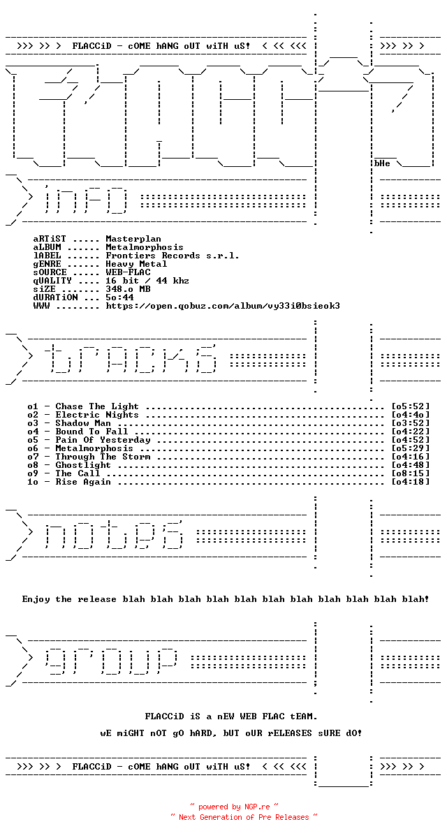 NFO for the release Masterplan-Metalmorphosis-16BIT-WEB-FLAC-2026-FLACCiD by FLACCiD