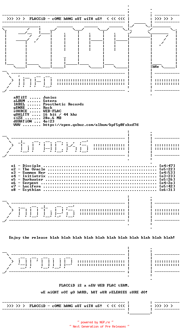 NFO for the release Junius-Sotera-16BIT-WEB-FLAC-2026-FLACCiD by FLACCiD