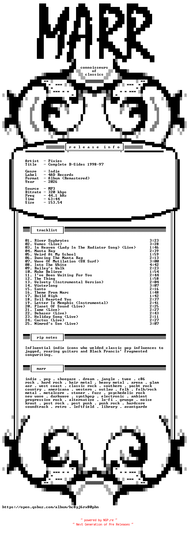 NFO for the release Pixies-Complete_B-Sides_1998-97-Remastered-WEB-2026-MARR by MARR