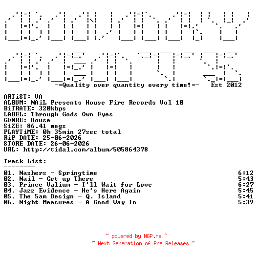 NFO for the release VA-NAiL_Presents_House_Fire_Records_Vol_10-(TGOEHFR010)-WEB-2026-BB by BB