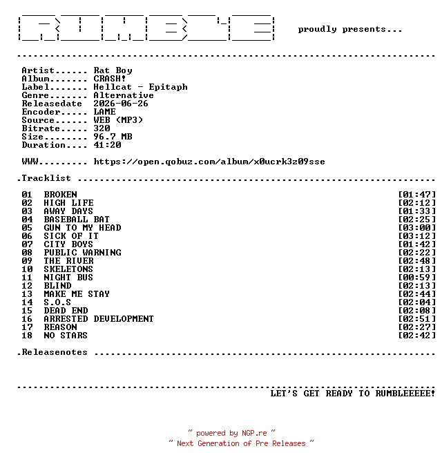 NFO for the release Rat_Boy-CRASH-(WEB)-2026-RUMBLE by RUMBLE