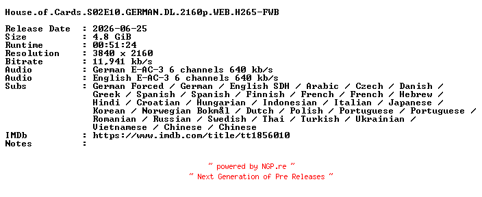NFO for the release House.of.Cards.S02E10.GERMAN.DL.2160p.WEB.H265-FWB by FWB