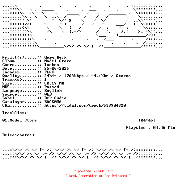 NFO for the release Gary_Beck-Model_Store-BAAS006-SINGLE-24BIT-WEB-FLAC-2026-WAVED by WAVED