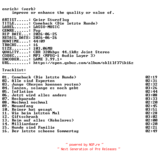 NFO for the release Geier_Sturzflug-Comeback_(Die_letzte_Runde)-WEB-DE-2026-ENRiCH by ENRiCH
