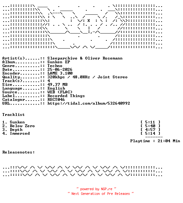 NFO for the release Sleeparchive_And_Oliver_Rosemann-Sunken_EP-RECT046-WEB-2026-WAV by WAV