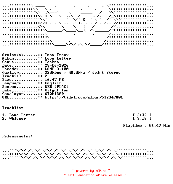 NFO for the release Inox_Traxx-Love_Letter-OTON130D-WEB-2026-WAV by WAV