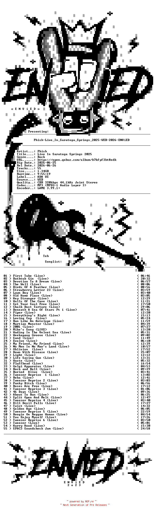 NFO for the release Phish-Live_In_Saratoga_Springs_2025-WEB-2026-ENViED by ENViED