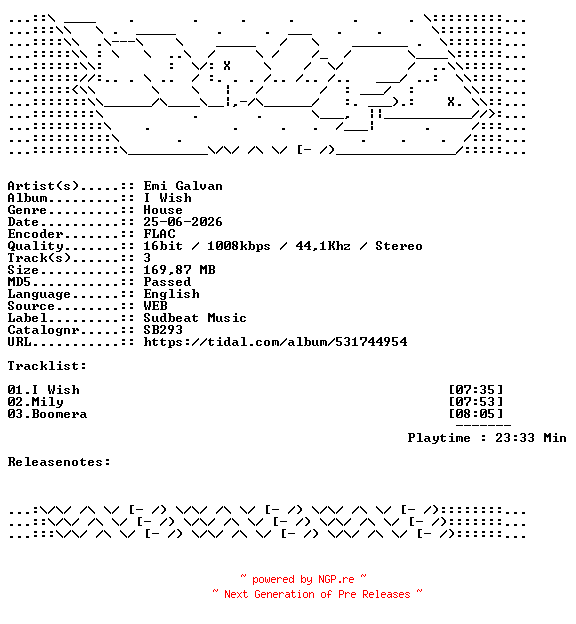 NFO for the release Emi_Galvan-I_Wish-SB293-16BIT-WEB-FLAC-2026-WAVED by WAVED