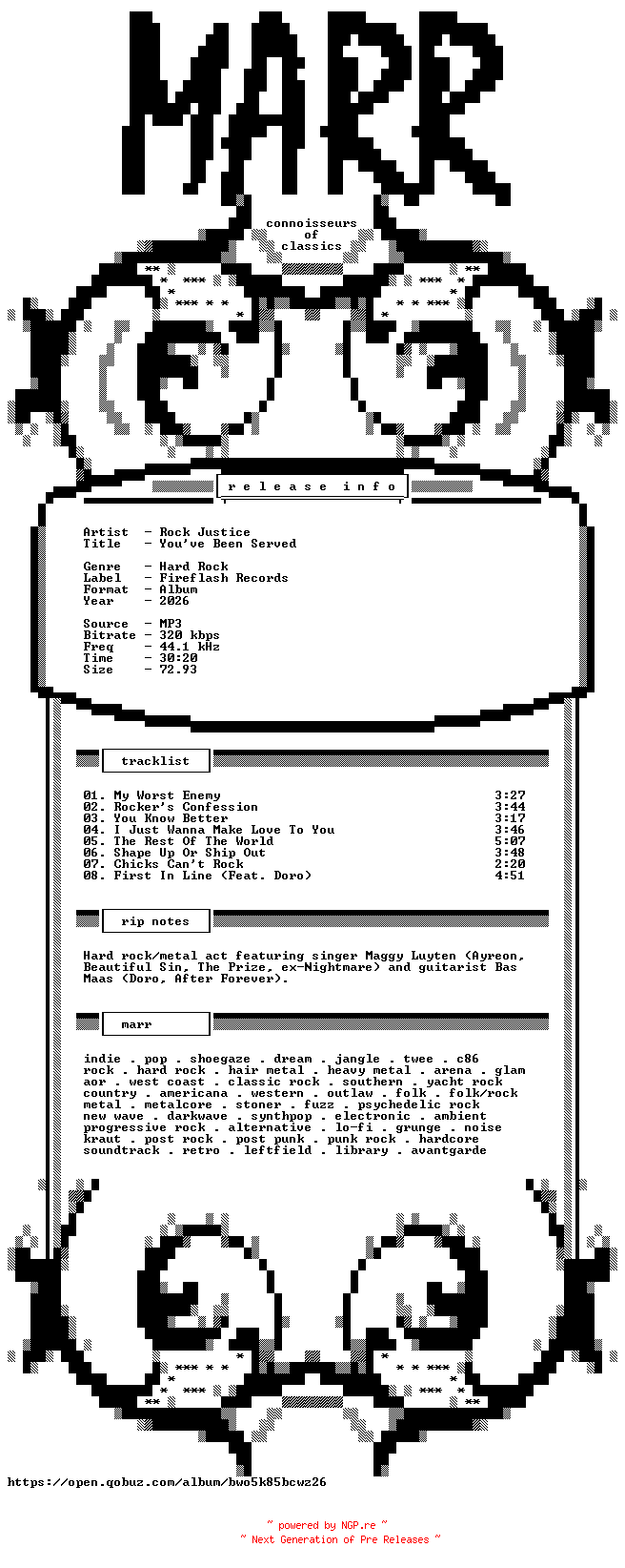 NFO for the release Rock_Justice-Youve_Been_Served-WEB-2026-MARR by MARR