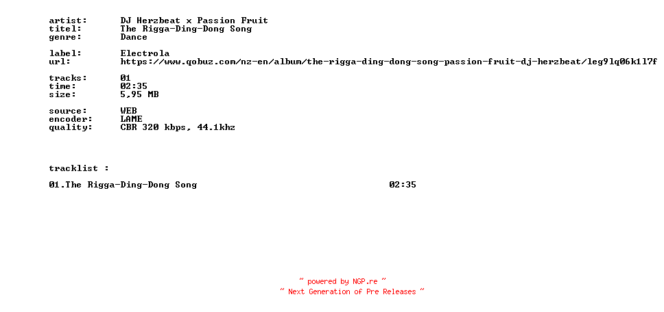 NFO for the release DJ_Herzbeat_X_Passion_Fruit_-_The_Rigga-Ding-Dong_Song-SINGLE-WEB-2026-BITCOINS by BITCOINS