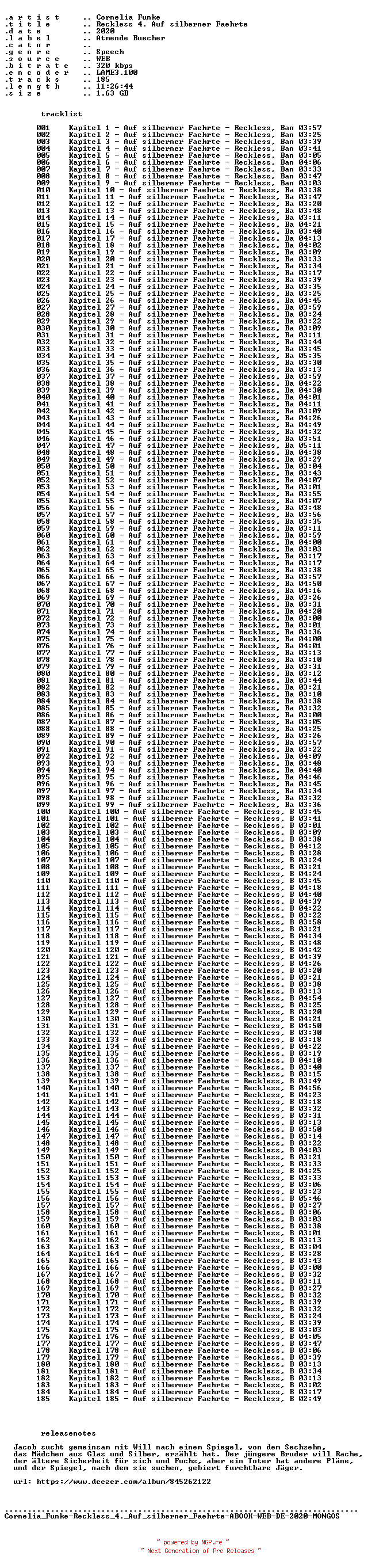 NFO for the release Cornelia_Funke-Reckless_4._Auf_silberner_Faehrte-ABOOK-WEB-DE-2020-MONGOS by MONGOS