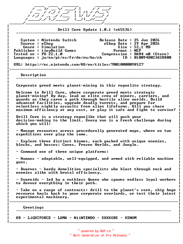 NFO for the release Drill_Core_Update_v1.0.1_NSW-BREWS by BREWS