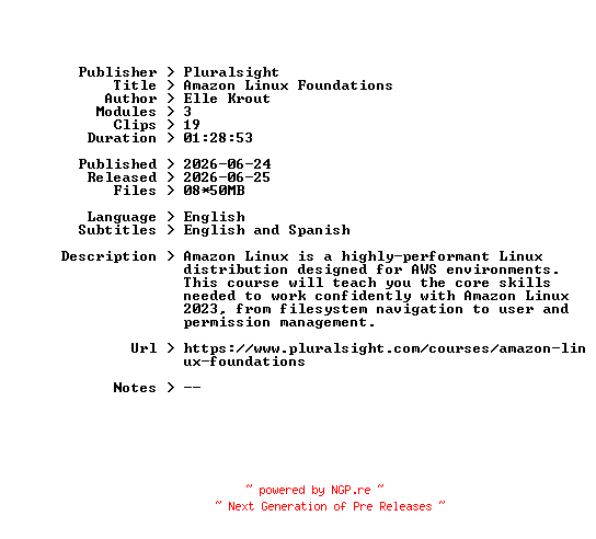 NFO for the release Pluralsight.Amazon.Linux.Foundations.2026.BOOKWARE-GETH by GETH