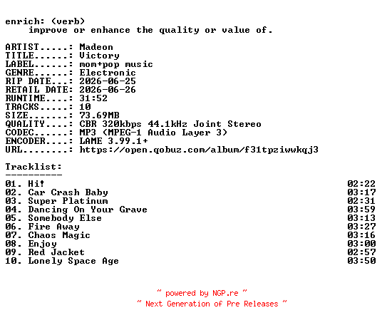 NFO for the release Madeon-Victory-WEB-2026-ENRiCH by ENRiCH