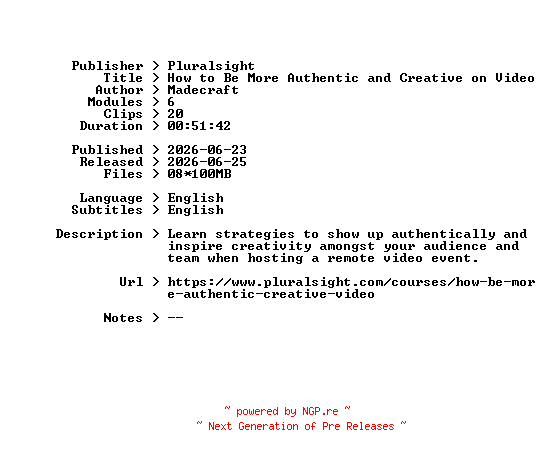 NFO for the release Pluralsight.How.to.Be.More.Authentic.and.Creative.on.Video.2026.BOOKWARE-GETH by GETH