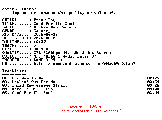 NFO for the release Frank_Ray-Good_For_The_Soul-EP-WEB-2026-ENRiCH by ENRiCH