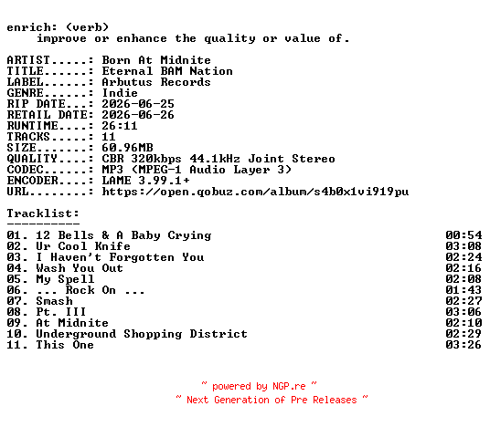 NFO for the release Born_At_Midnite-Eternal_BAM_Nation-WEB-2026-ENRiCH by ENRiCH