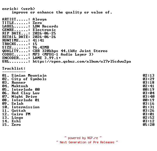 NFO for the release Alewya-Zero-WEB-2026-ENRiCH by ENRiCH