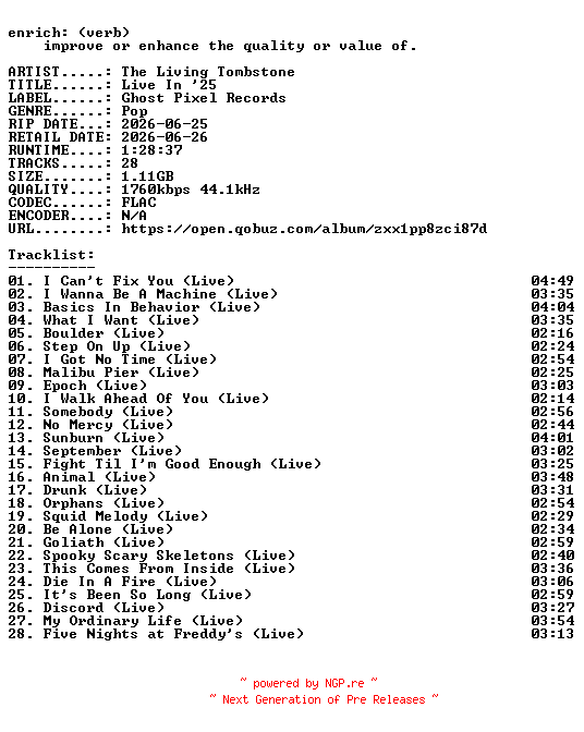 NFO for the release The_Living_Tombstone-Live_In_25-24BIT-WEB-FLAC-2026-ENRiCH by ENRiCH