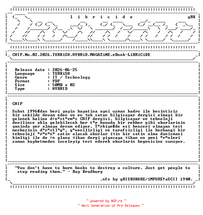 NFO for the release CHIP.No.02.2026.TURKiSH.HYBRiD.MAGAZiNE.eBook-LiBRiCiDE by LiBRiCiDE