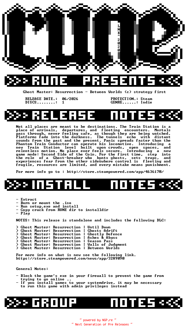 NFO for the release Ghost.Master.Resurrection.Between.Worlds-RUNE by RUNE