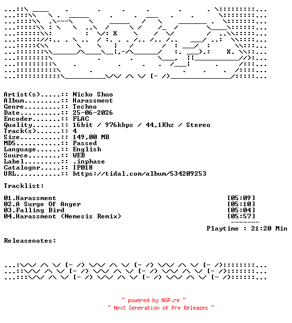 NFO for the release Nicko_Shuo-Harassment-IP018-16BIT-WEB-FLAC-2026-WAVED by WAVED