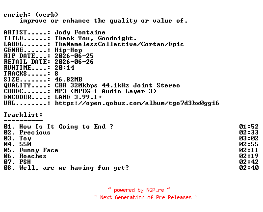 NFO for the release Jody_Fontaine-Thank_You_Goodnight.-WEB-2026-ENRiCH by ENRiCH