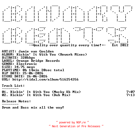 NFO for the release Jamie_Van_Goulden-Kickin_It_With_You_(Rework_Mixes)-(OB177)-WEB-2026-BB by BB