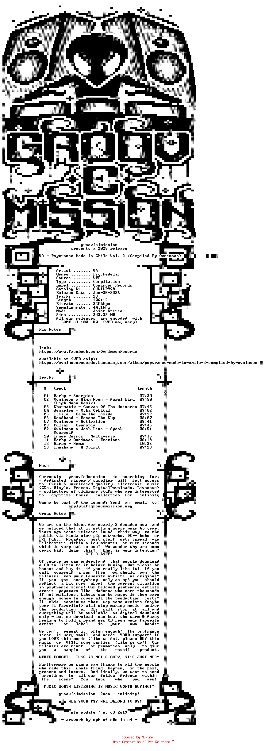 NFO for the release VA_-_Psytrance_Made_In_Chile_Vol._2_(Compiled_By_Ovnimoon)-(OVNILP998)-WEB-2025-gEm by gEm