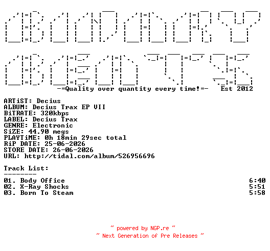 NFO for the release Decius-Decius_Trax_EP_VII-(DTX19D)-WEB-2026-BB by BB