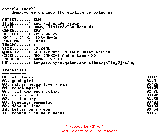 NFO for the release KWN-and_all_pride_aside-WEB-2026-ENRiCH by ENRiCH