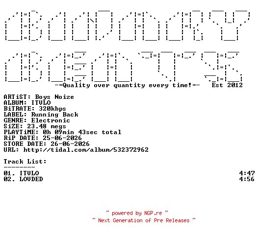NFO for the release Boys_Noize-ITVLO-(RB139D)-WEB-2026-BB by BB