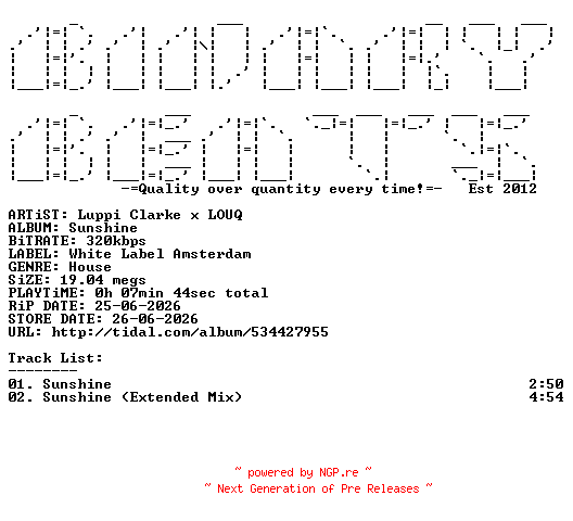 NFO for the release Luppi_Clarke_x_LOUQ-Sunshine-(WLA057)-WEB-2026-BB by BB