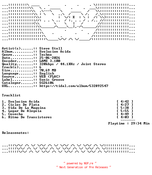 NFO for the release Steve_Stoll-Evolucion_Acida-SG26106-WEB-2026-WAV by WAV