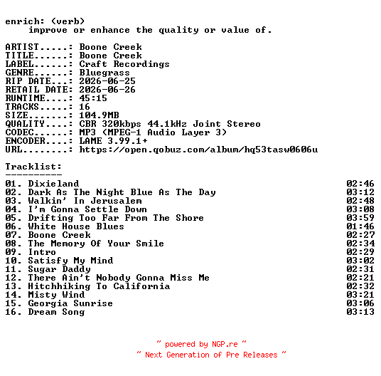 NFO for the release Boone_Creek-Boone_Creek-WEB-2026-ENRiCH by ENRiCH