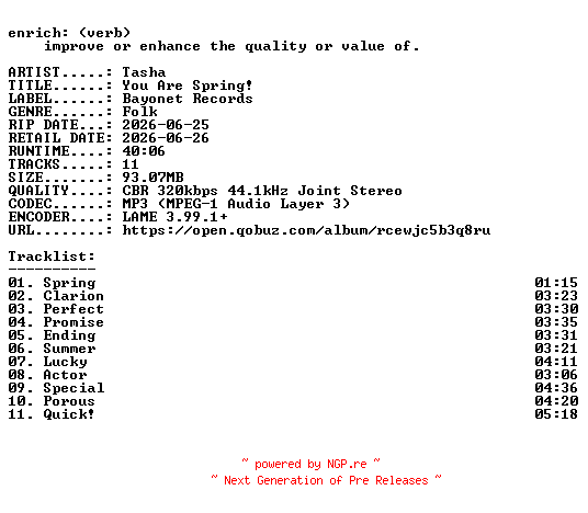 NFO for the release Tasha-You_Are_Spring-WEB-2026-ENRiCH by ENRiCH