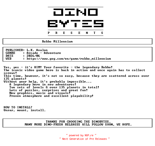 NFO for the release Robbo_Millennium-DINOByTES by DINOByTES