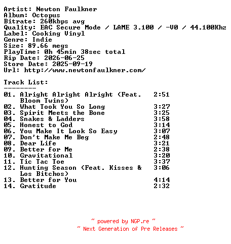 NFO for the release Newton_Faulkner-Octopus-2025-404 by 404